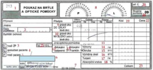 Současný poukaz na brýle. V tomto případě byl lékař uvědomělý a napsal mimo dioptrických hodnot i pacientovo PD, i když kolonka pro PD ve formuláři chybí. Které další informace byste ocenili a využili?